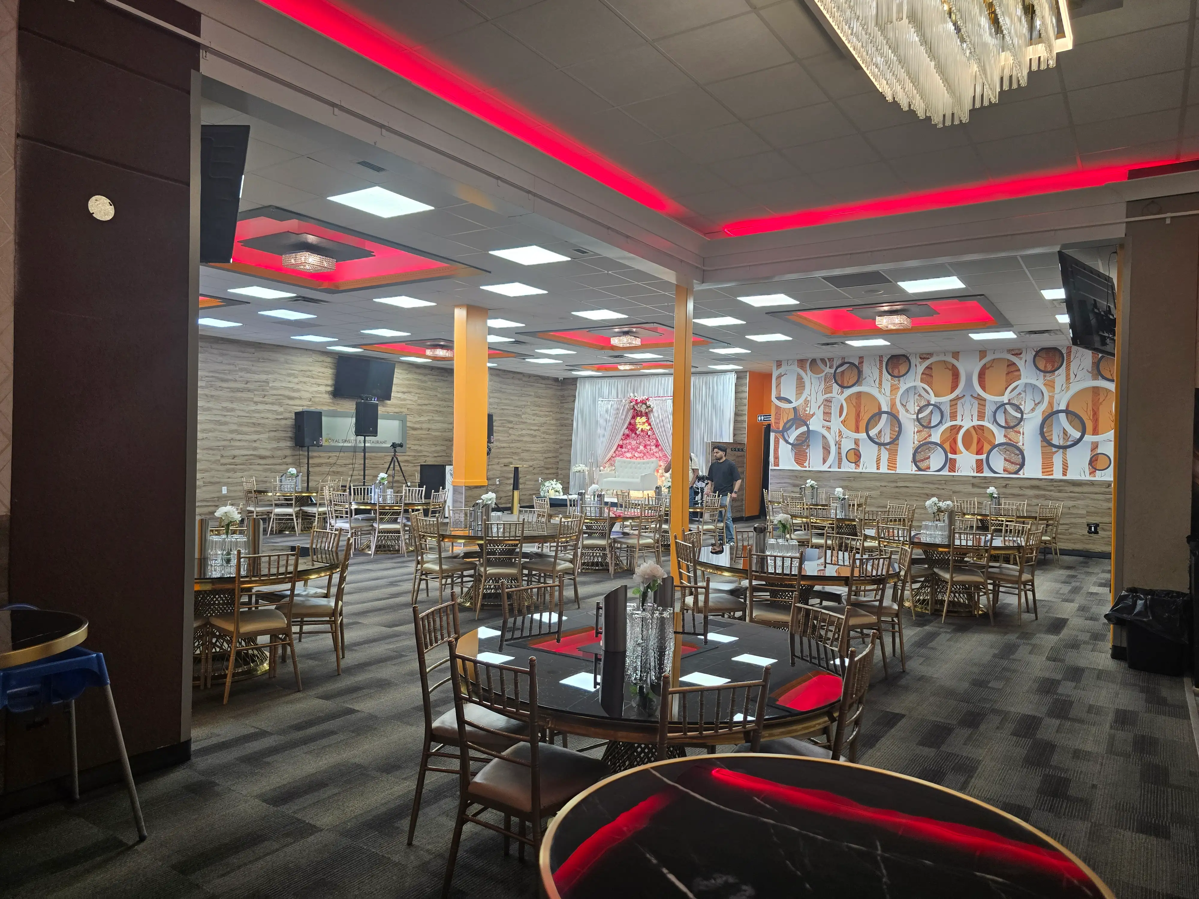 Elegant banquet hall interior at Royal Sweets And Restaurant in southwest Edmonton